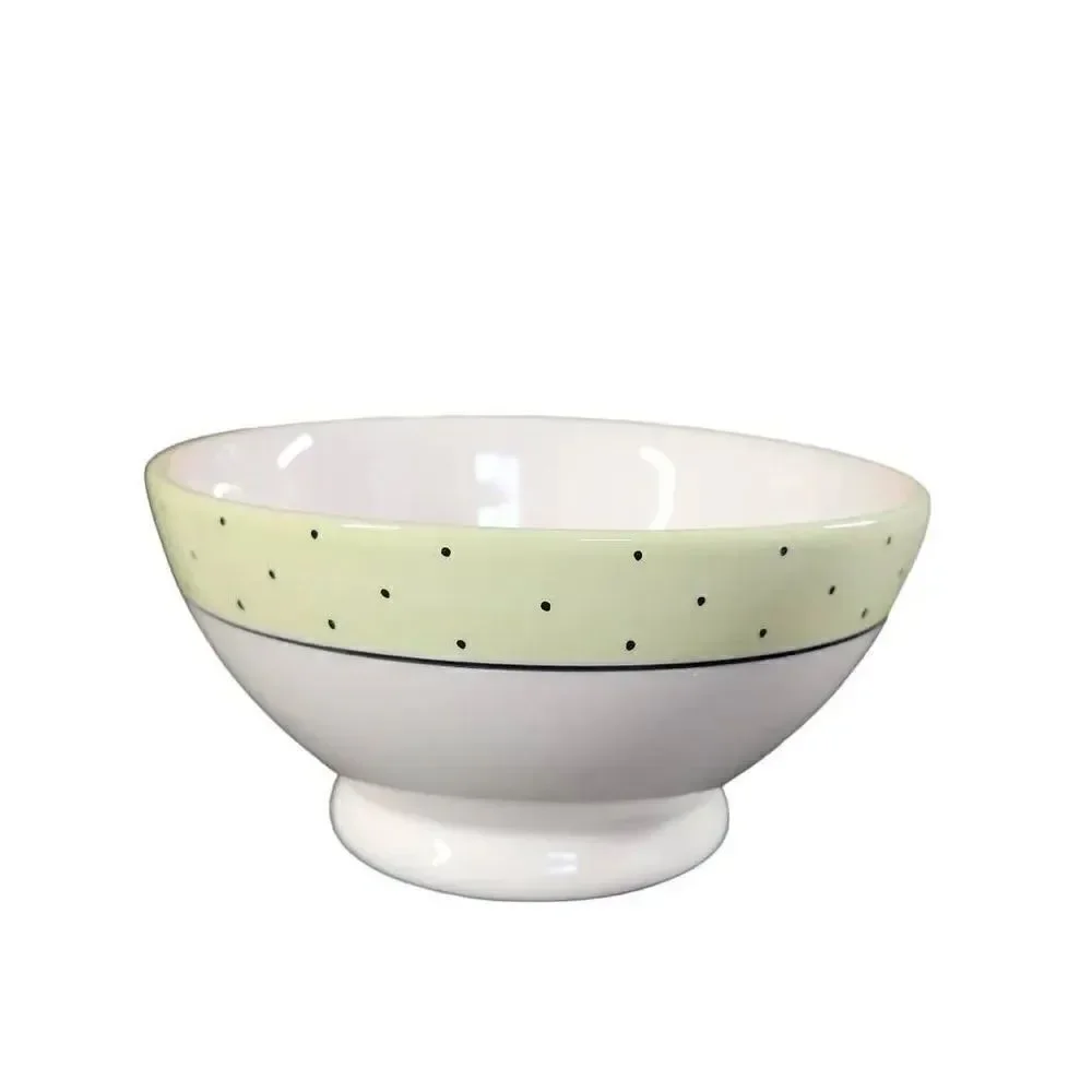 Rae Dunn White Green Black Dot Snack Bowl
